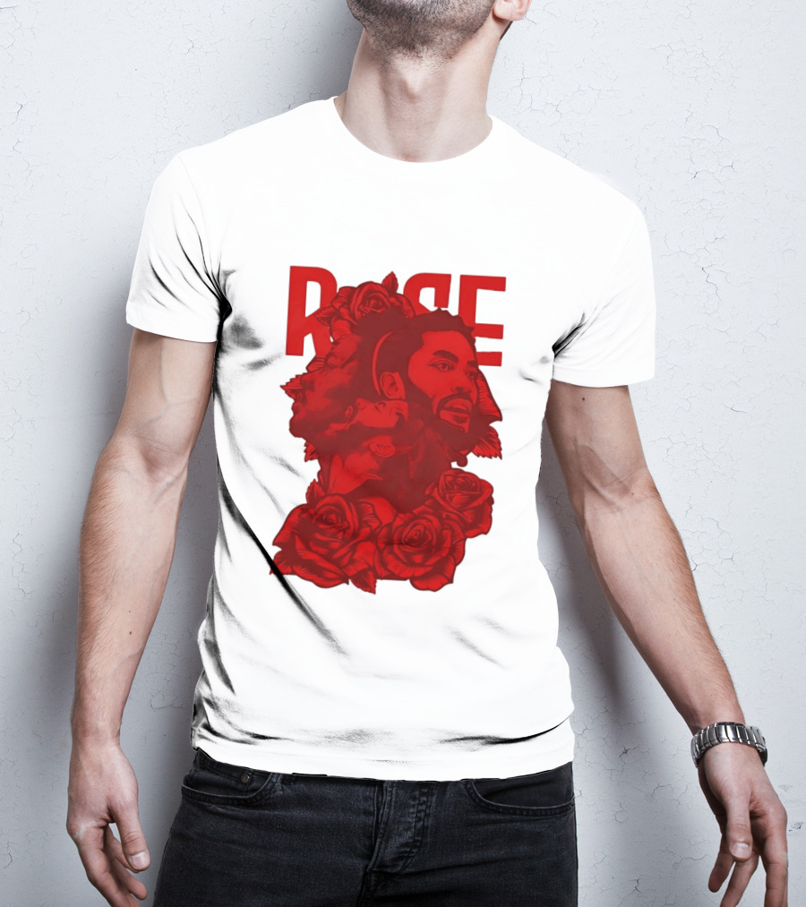 Derrick Rose Red Rose Portrait With Decorative Roses T-Shirt
