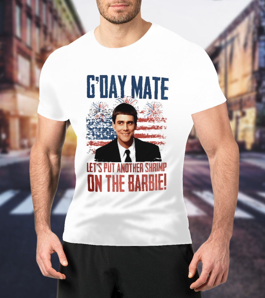 G'Day Mate Let's Put Another Shrimp On The Barbie 4th Of July With Stars And Stripes Fireworks T-Shirt
