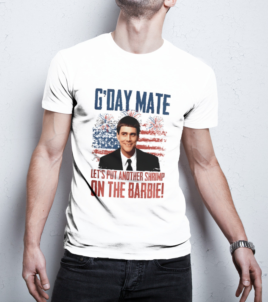 G'Day Mate Let's Put Another Shrimp On The Barbie 4th Of July With Stars And Stripes Fireworks T-Shirt