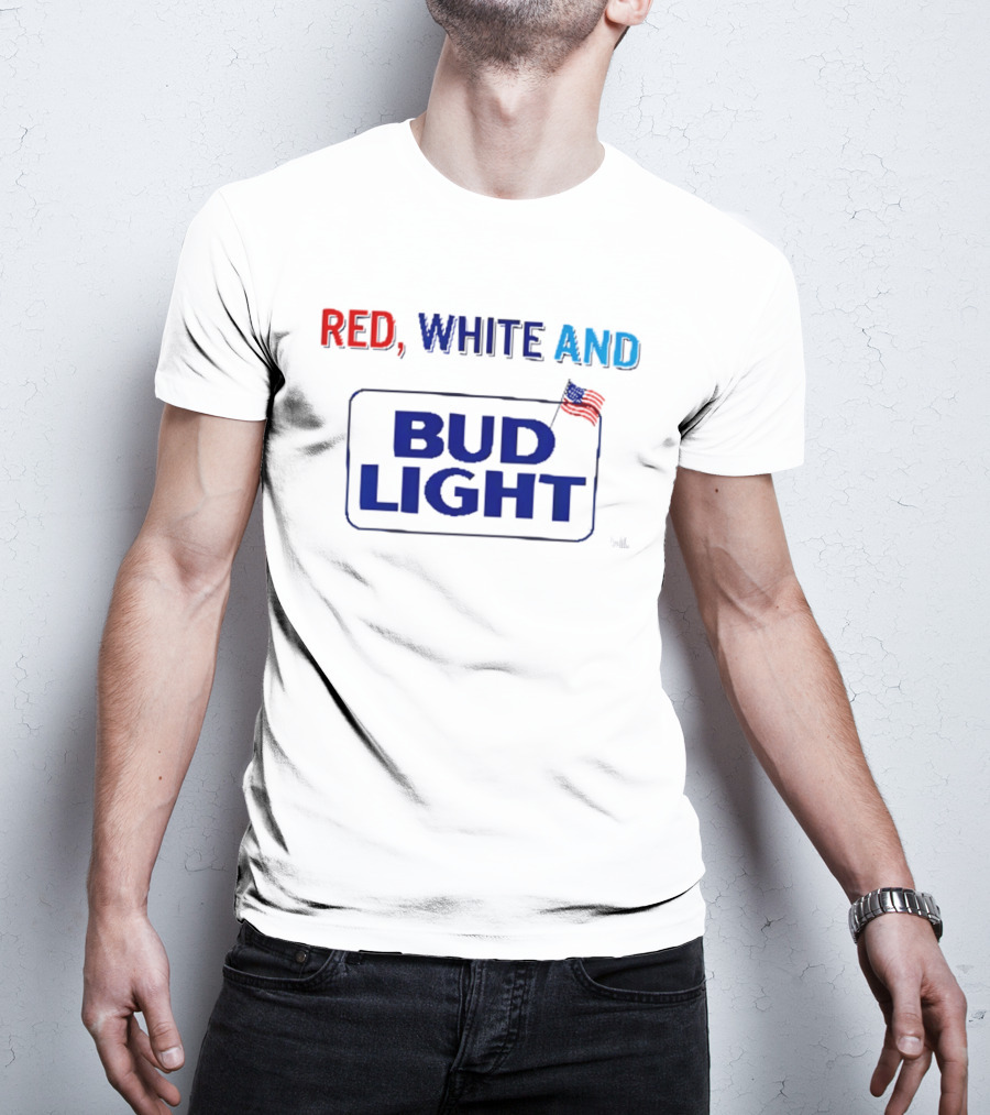 Red White And Bud Light American Flag 4th Of July Celebration T-Shirt