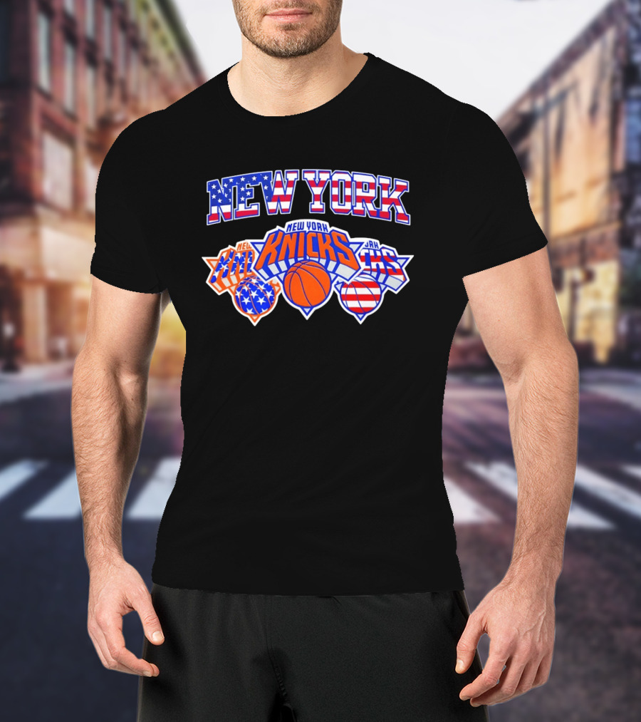 New York Knicks 4th Of July American Flag Basketball Stars And Stripes T-Shirt