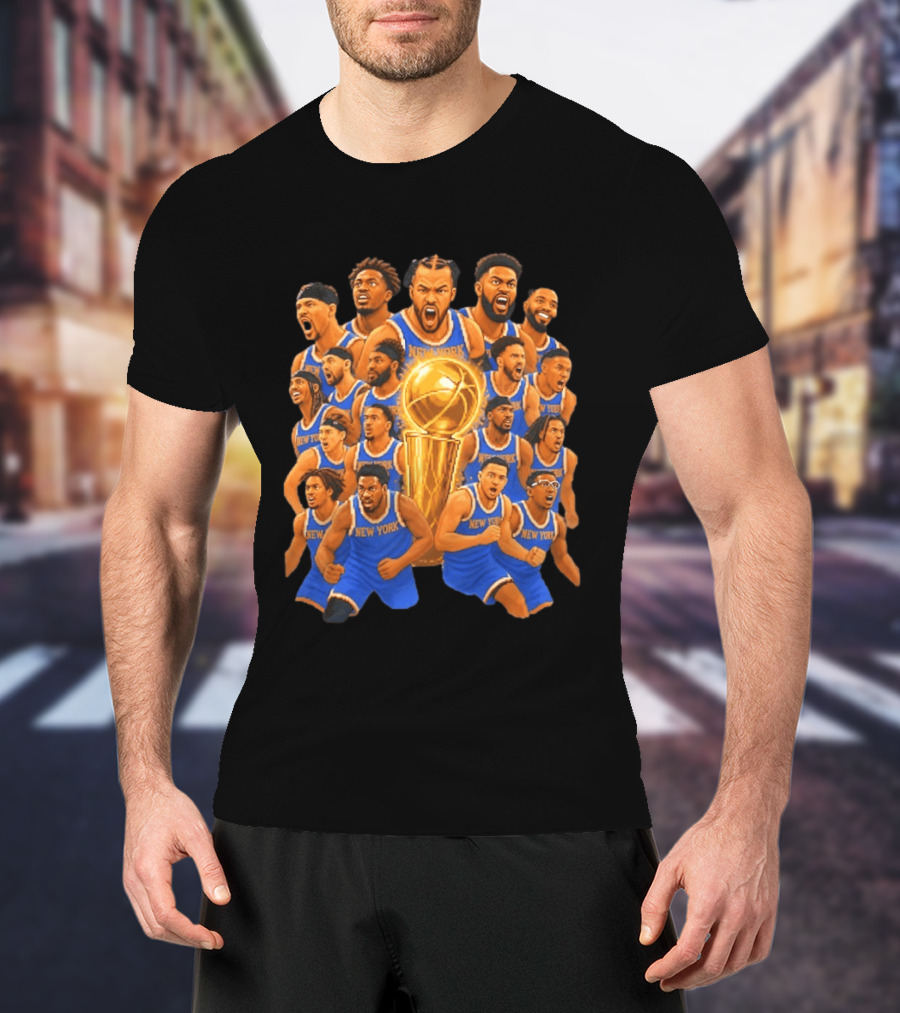 New York Knicks NBA Champions 2026 Players And Trophy Celebration T-Shirt
