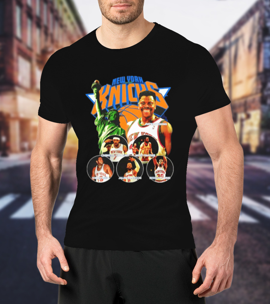 New York Knicks Patrick Ewing Carmelo Anthony Walt Frazier Statue Of Liberty T-Shirt