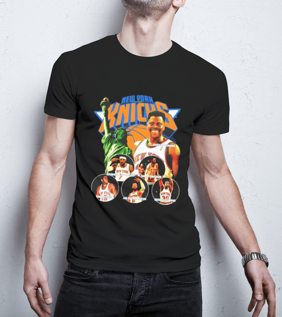 New York Knicks Patrick Ewing Carmelo Anthony Walt Frazier Statue Of Liberty T-Shirt
