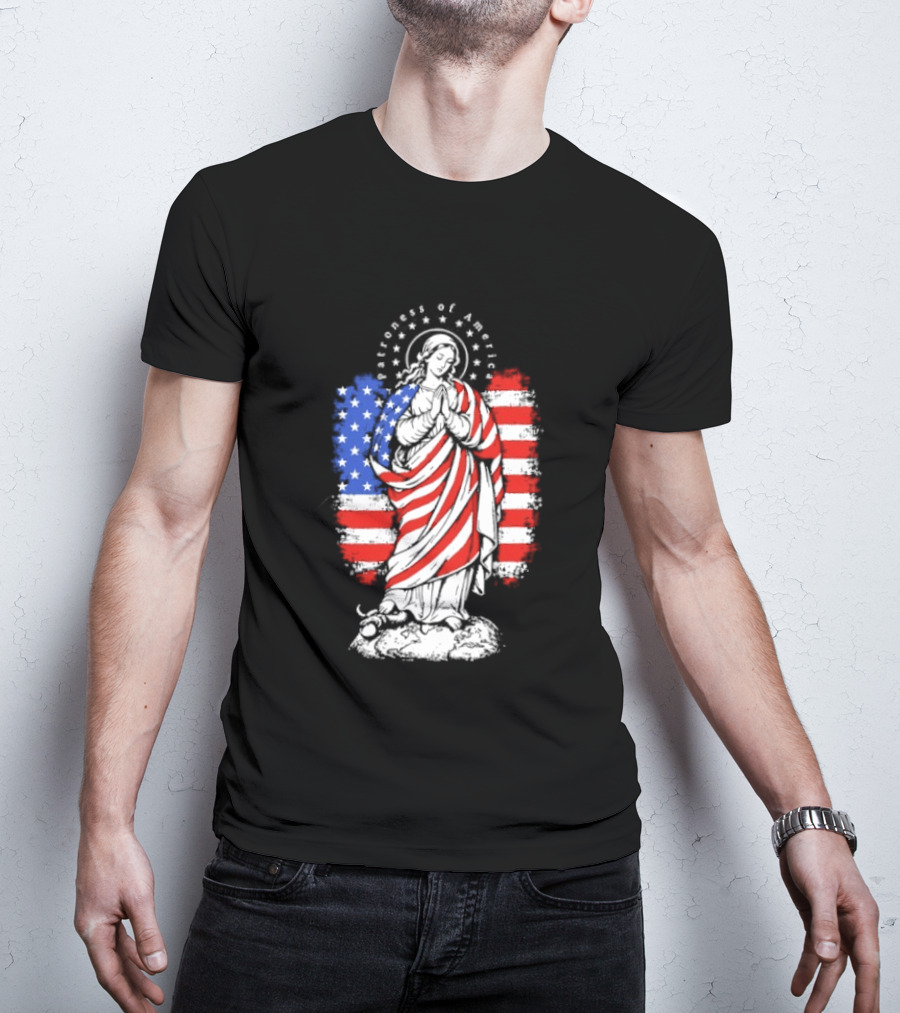 Blessed Virgin Mary Patroness Of The USA With American Flag Colors Catholic T-Shirt