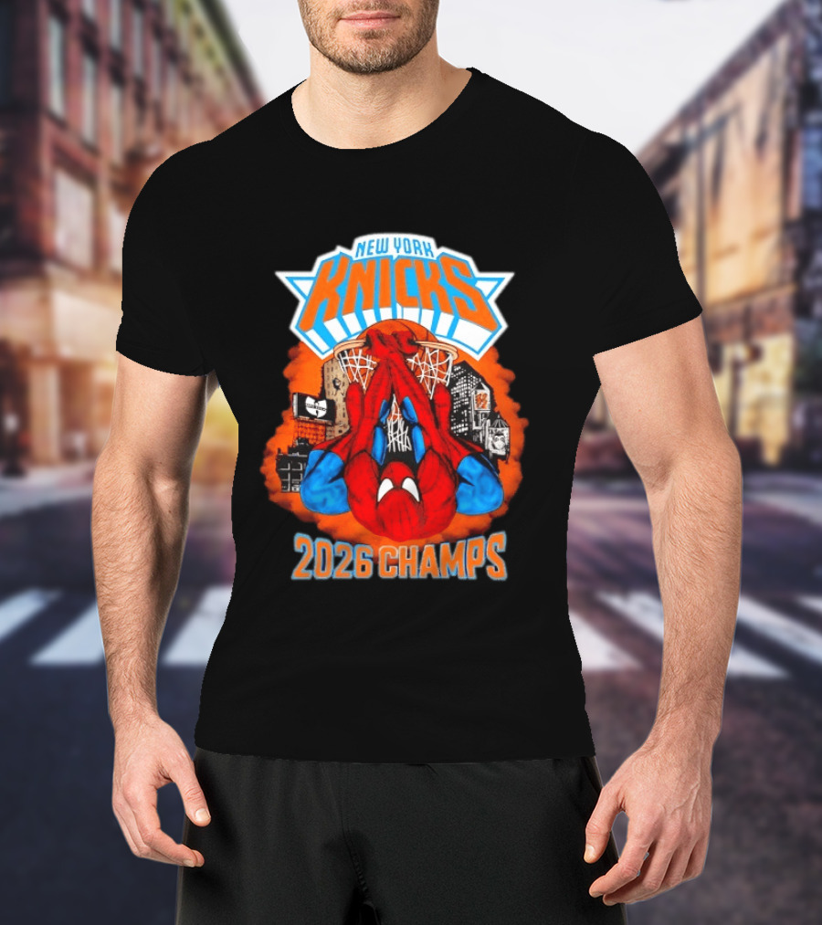 New York Knicks Spider Man 2026 Champs Basketball Celebration T-Shirt