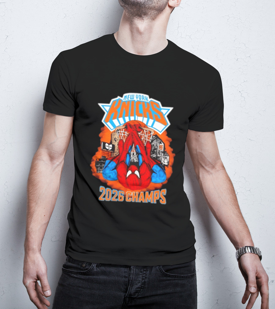New York Knicks Spider Man 2026 Champs Basketball Celebration T-Shirt