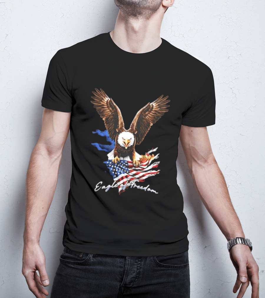 American Eagle Of Freedom Flag Wings Fiery Display T-Shirt