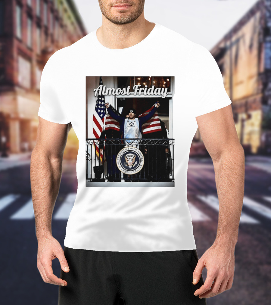 Almost Friday Justin Gaethje US Flag Blue Room Balcony White House UFC Freedom 250 T-Shirt
