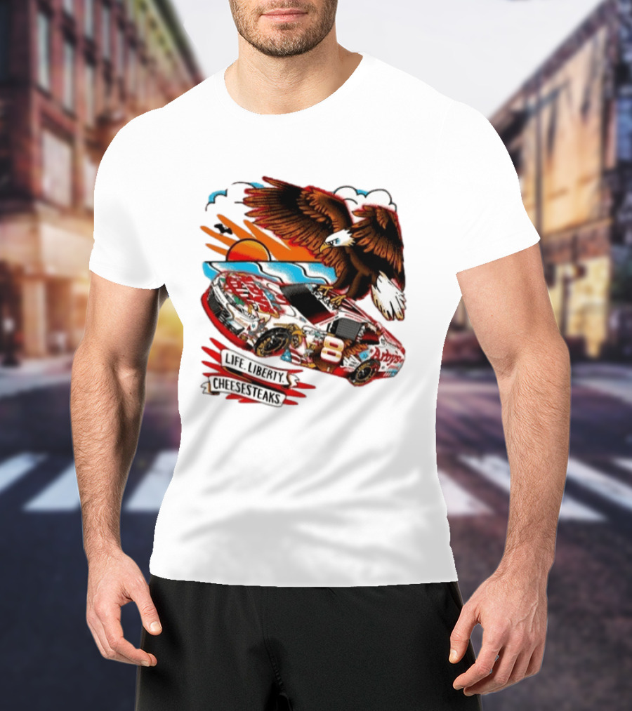 Life Liberty Cheesesteaks Arby's Racing Car Eagle Patriotic T-Shirt