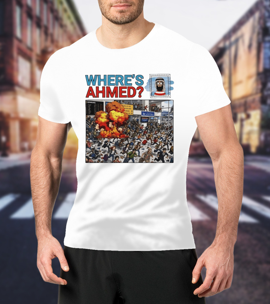 Where's Ahmed September 11 Attacks Cartoon Explosion Scene T-Shirt