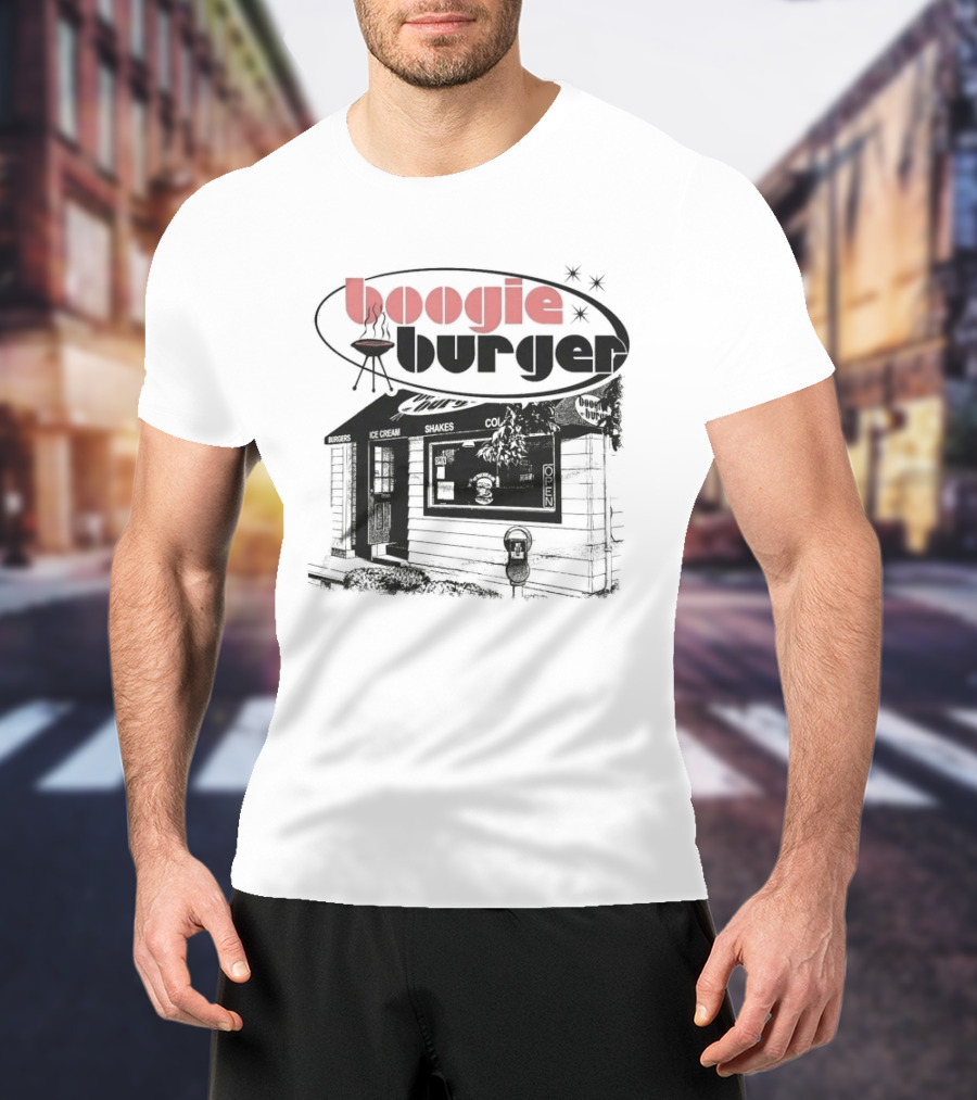 Boogie Burger BBQ Rustic Cabin Scene T-Shirt