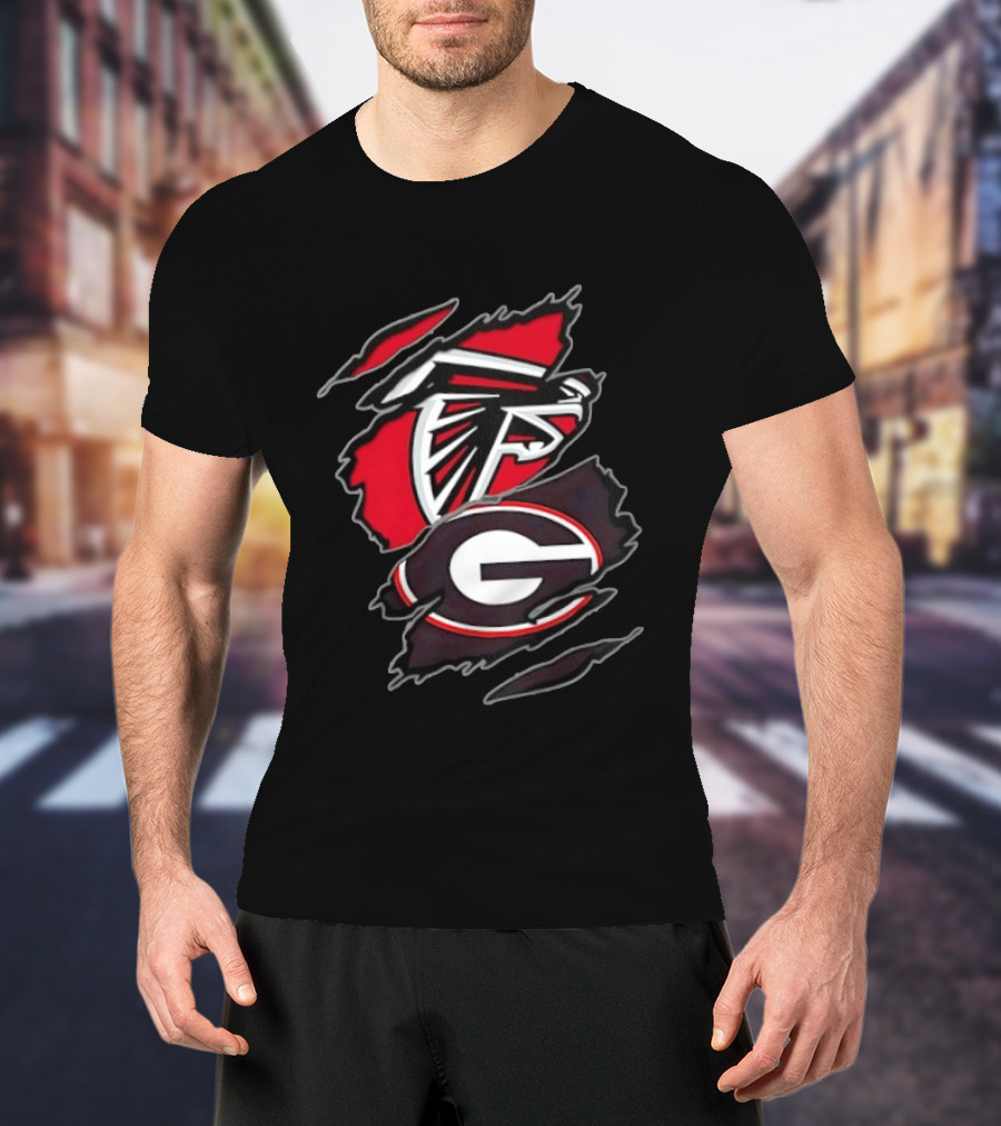 Atlanta Falcons Georgia Bulldogs Two Teams One Heart Scratch T-Shirt
