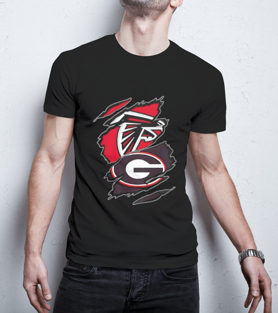 Atlanta Falcons Georgia Bulldogs Two Teams One Heart Scratch T-Shirt
