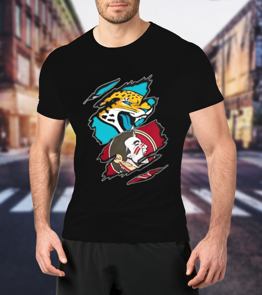 Jacksonville Jaguars Florida State Seminoles Two Teams One Heart Scratch T-Shirt