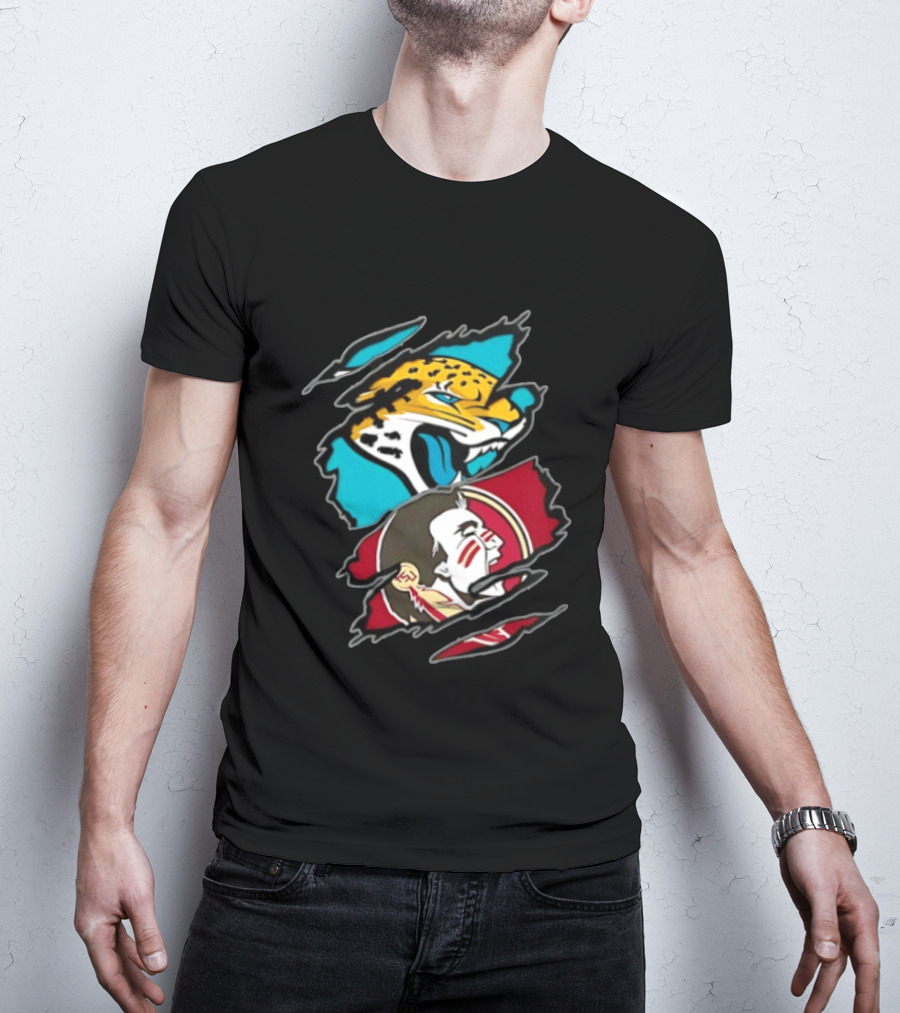 Jacksonville Jaguars Florida State Seminoles Two Teams One Heart Scratch T-Shirt