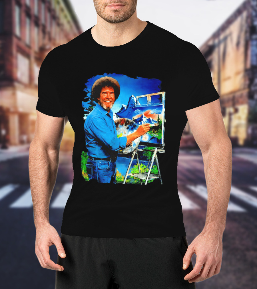 Bob Ross Painting Landscape Artist With Mountain Scene T-Shirt