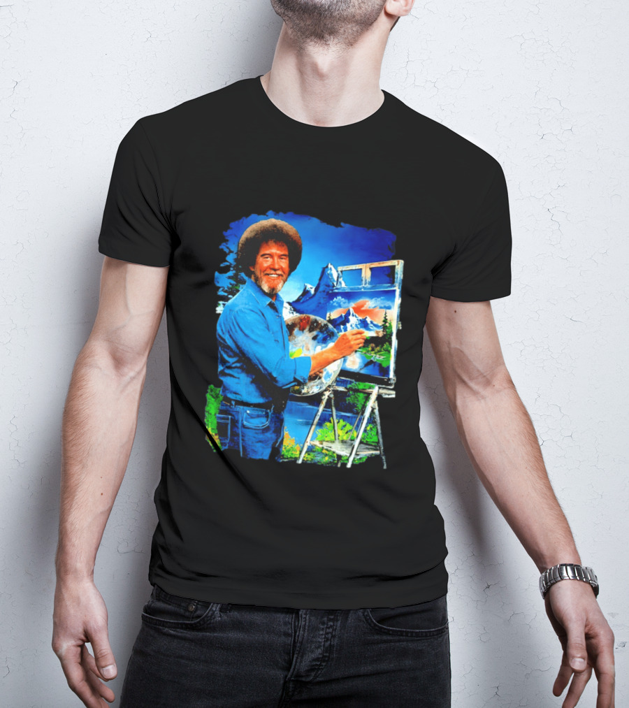 Bob Ross Painting Landscape Artist With Mountain Scene T-Shirt