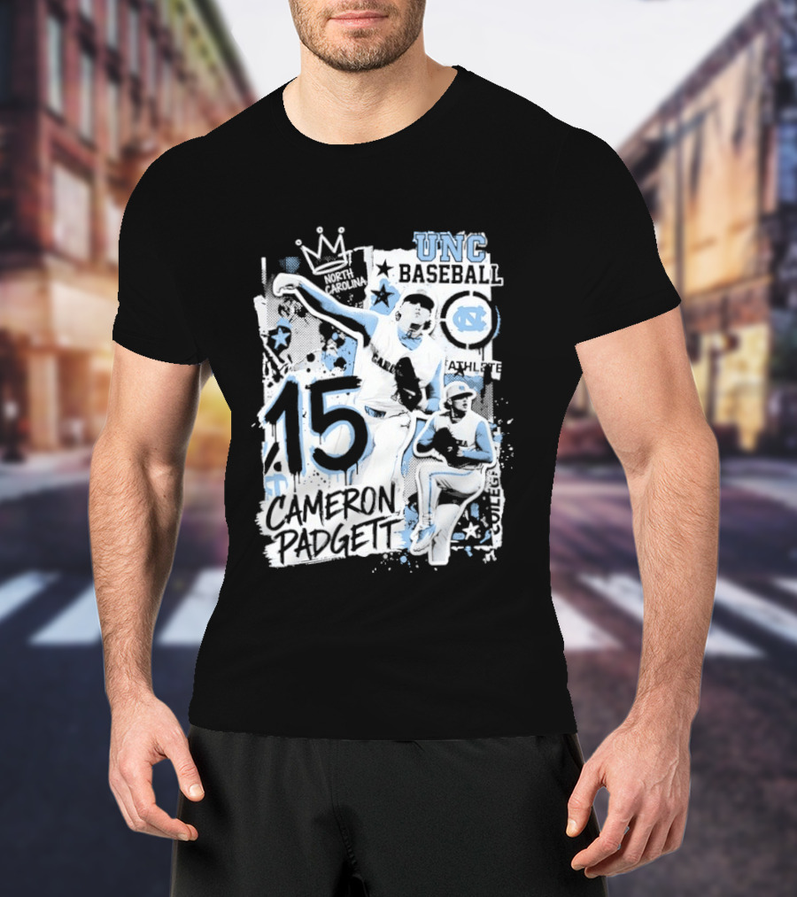 Cameron Padgett 15 UNC Baseball Player Collage Comic UNC Baseball T-Shirt