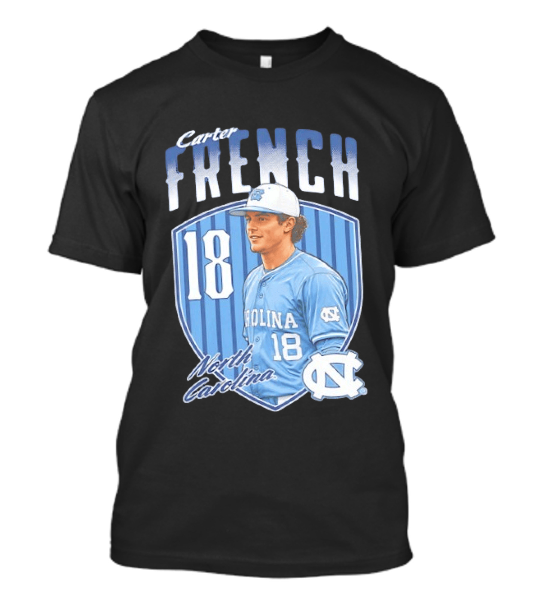Carter French 18 North Carolina Baseball Player Tar Heels Fan Gear T-Shirt