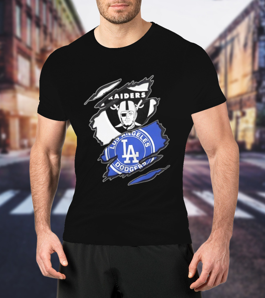 Las Vegas Raiders Los Angeles Dodgers Two Teams One Heart Scratch T-Shirt