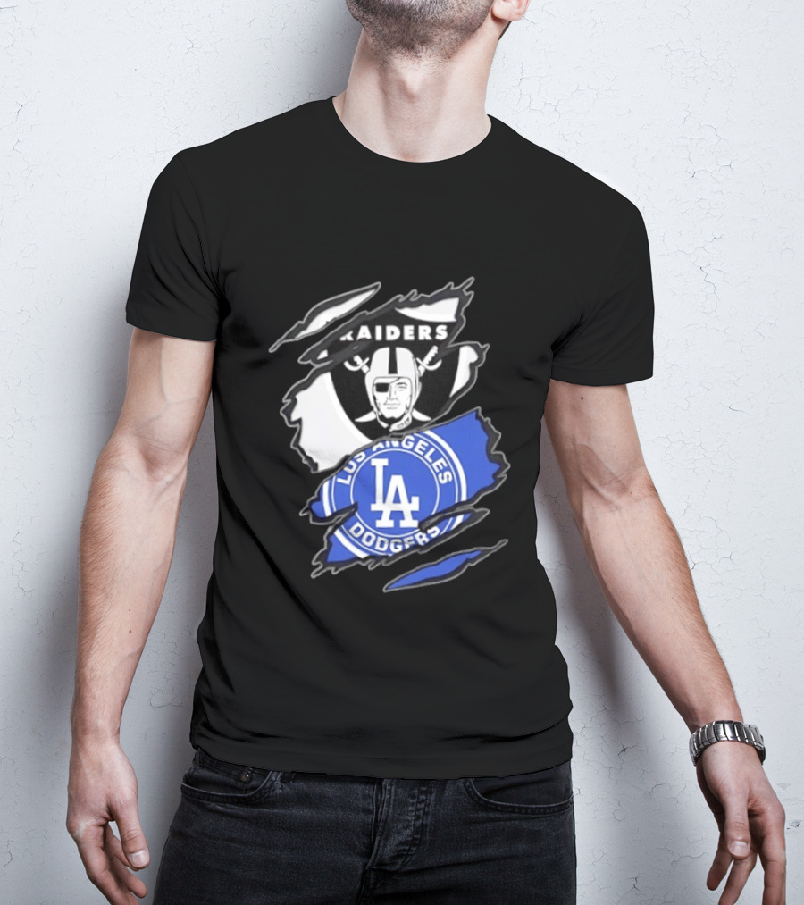 Las Vegas Raiders Los Angeles Dodgers Two Teams One Heart Scratch T-Shirt