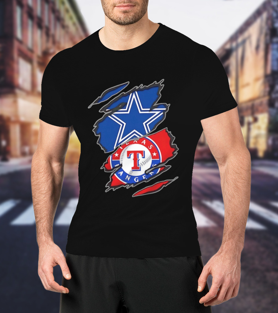 Dallas Cowboys Texas Rangers Two Teams One Heart Scratch T-Shirt