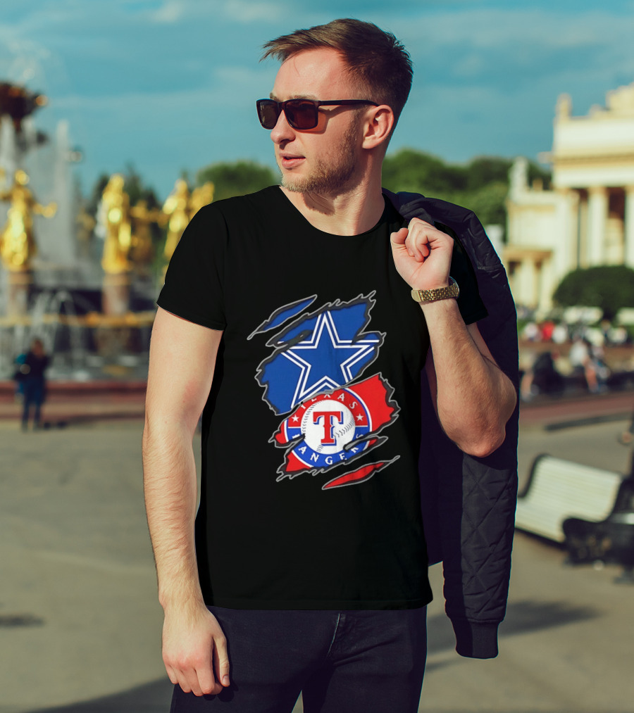 Dallas Cowboys Texas Rangers Two Teams One Heart Scratch T-Shirt