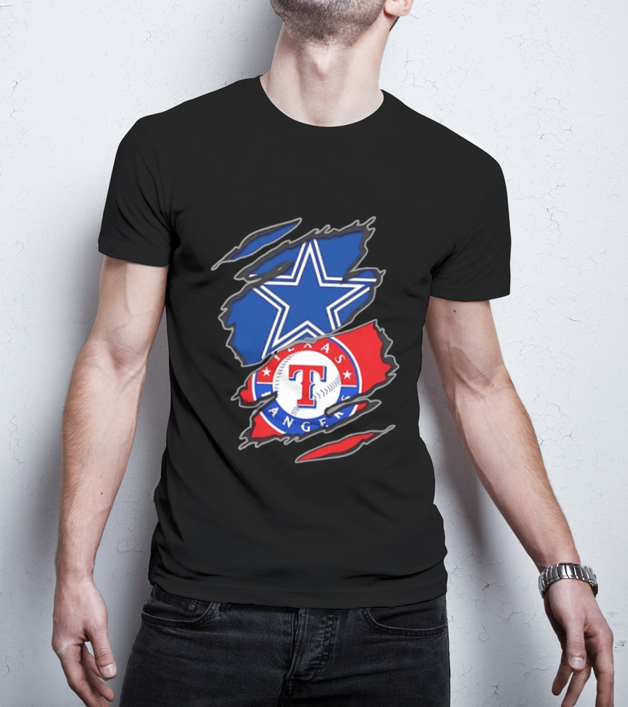 Dallas Cowboys Texas Rangers Two Teams One Heart Scratch T-Shirt