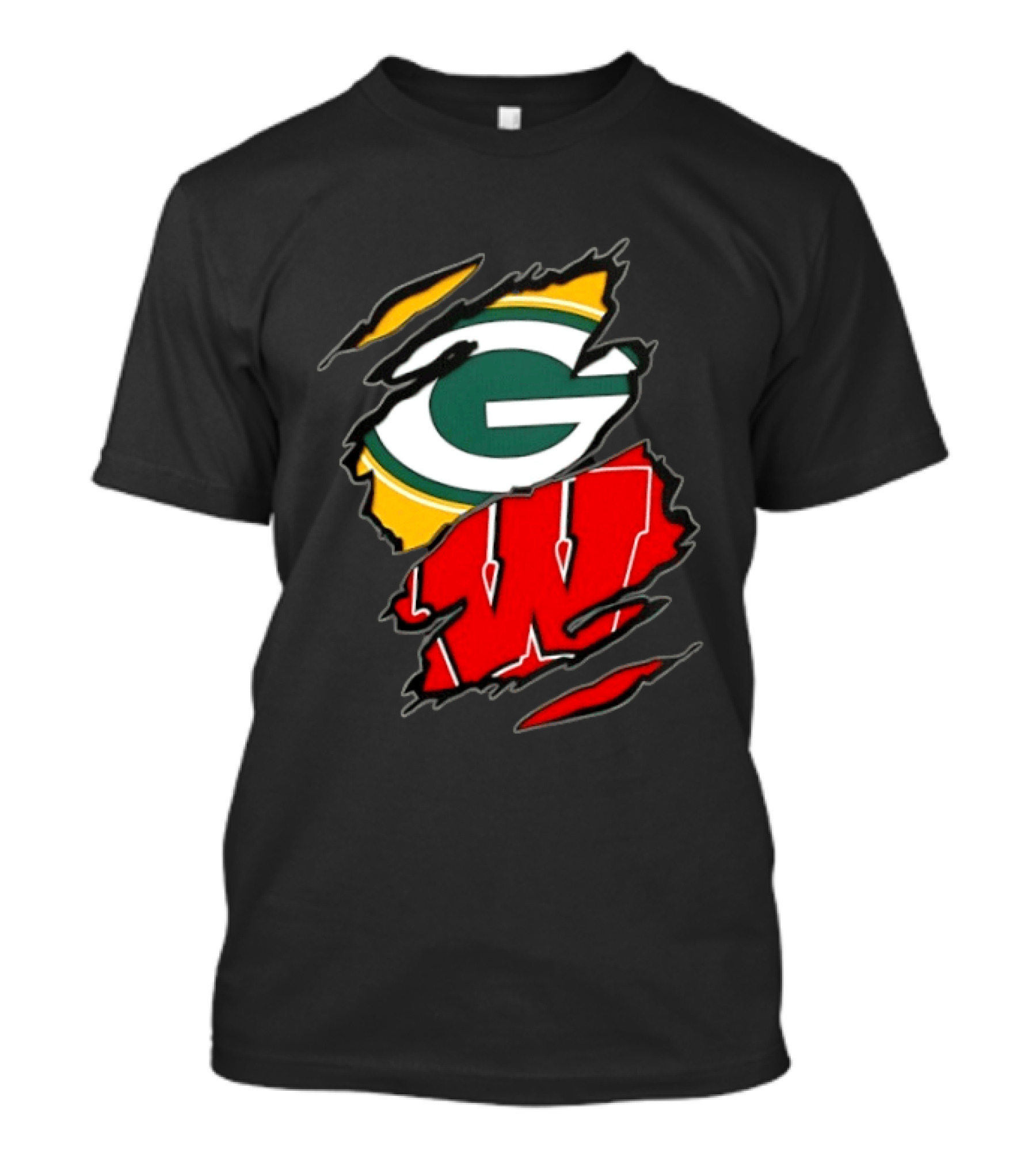 Green Bay Packers Wisconsin Badgers Two Teams One Heart Scratch T-Shirt