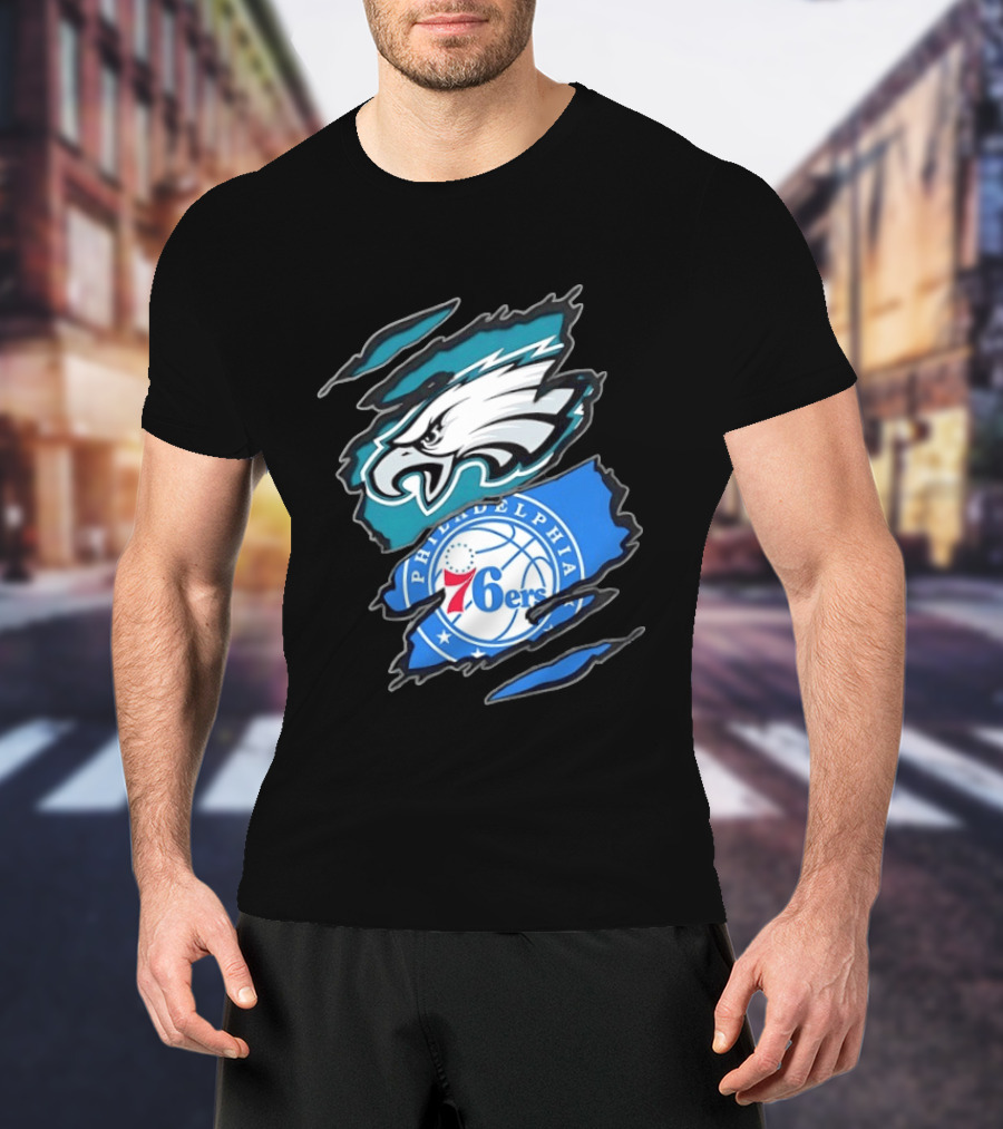 Philadelphia Eagles And Philadelphia 76ers Two Teams One Heart Scratch T-Shirt