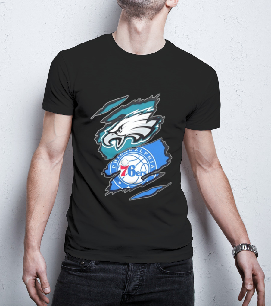 Philadelphia Eagles And Philadelphia 76ers Two Teams One Heart Scratch T-Shirt