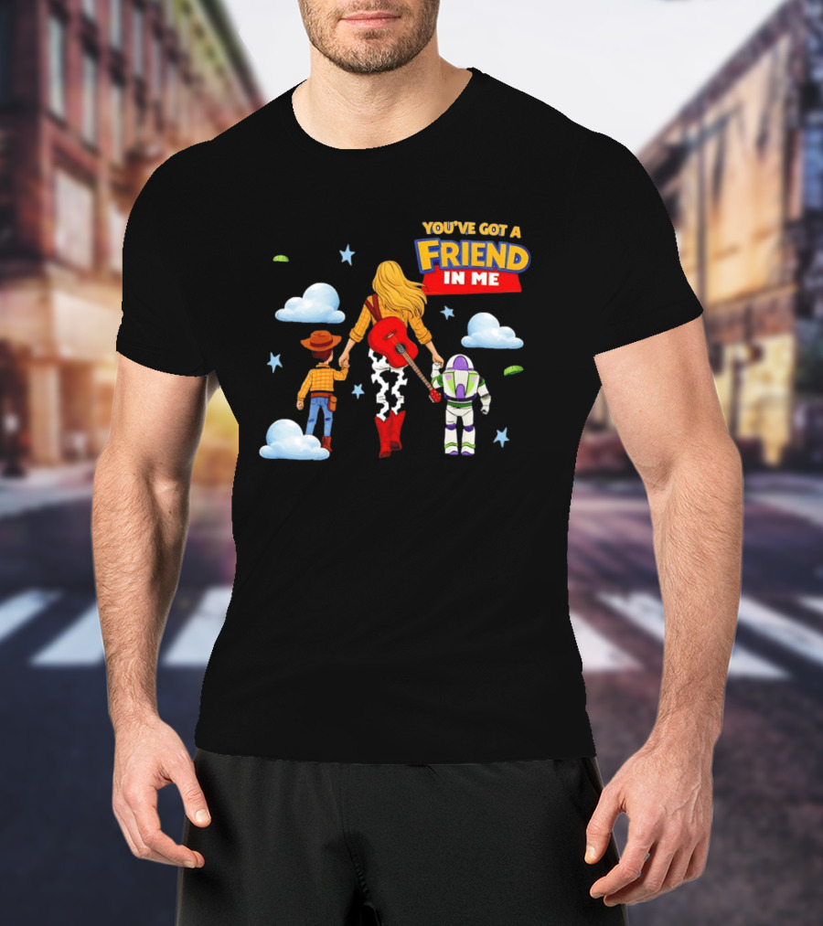 You've Got A Friend In Me Woody Buzz Lightyear Woman Walking With Clouds T-Shirt