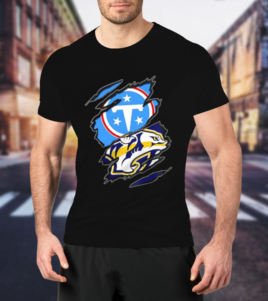 Tennessee Titans Nashville Predators Two Teams One Heart Scratch T-Shirt