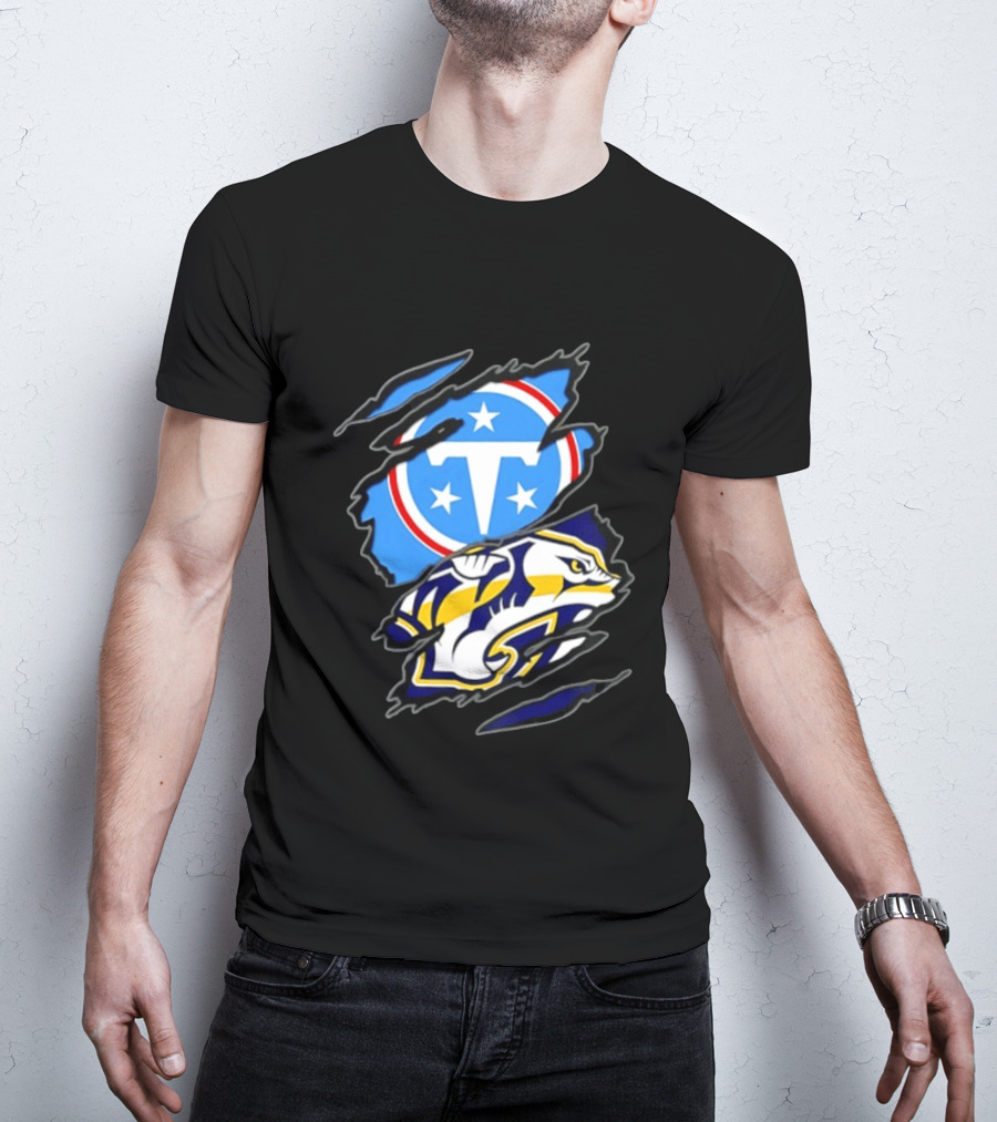Tennessee Titans Nashville Predators Two Teams One Heart Scratch T-Shirt