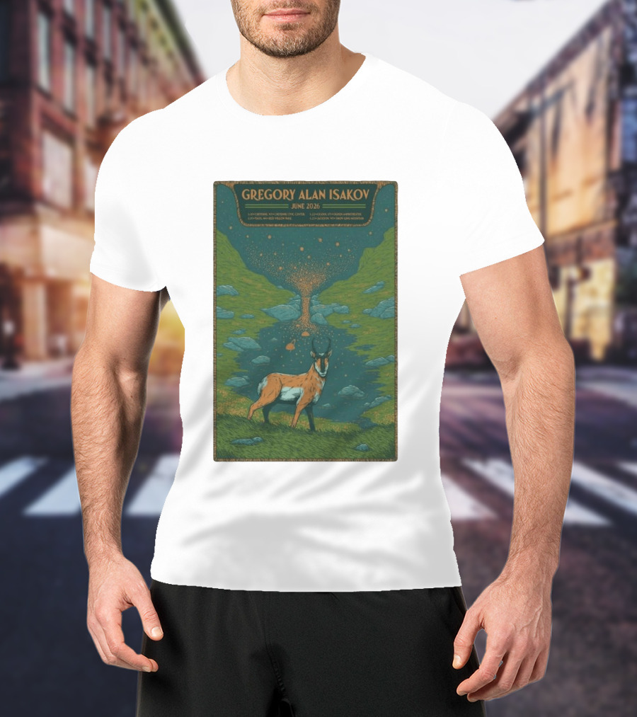 Gregory Alan Isakov June 2026 Tour With Antelope In Lush Mountain Scenery T-Shirt