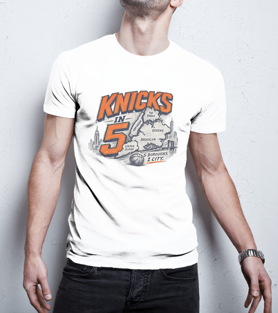 Knicks In 5 New York City 5 Boroughs Map Basketball T-Shirt