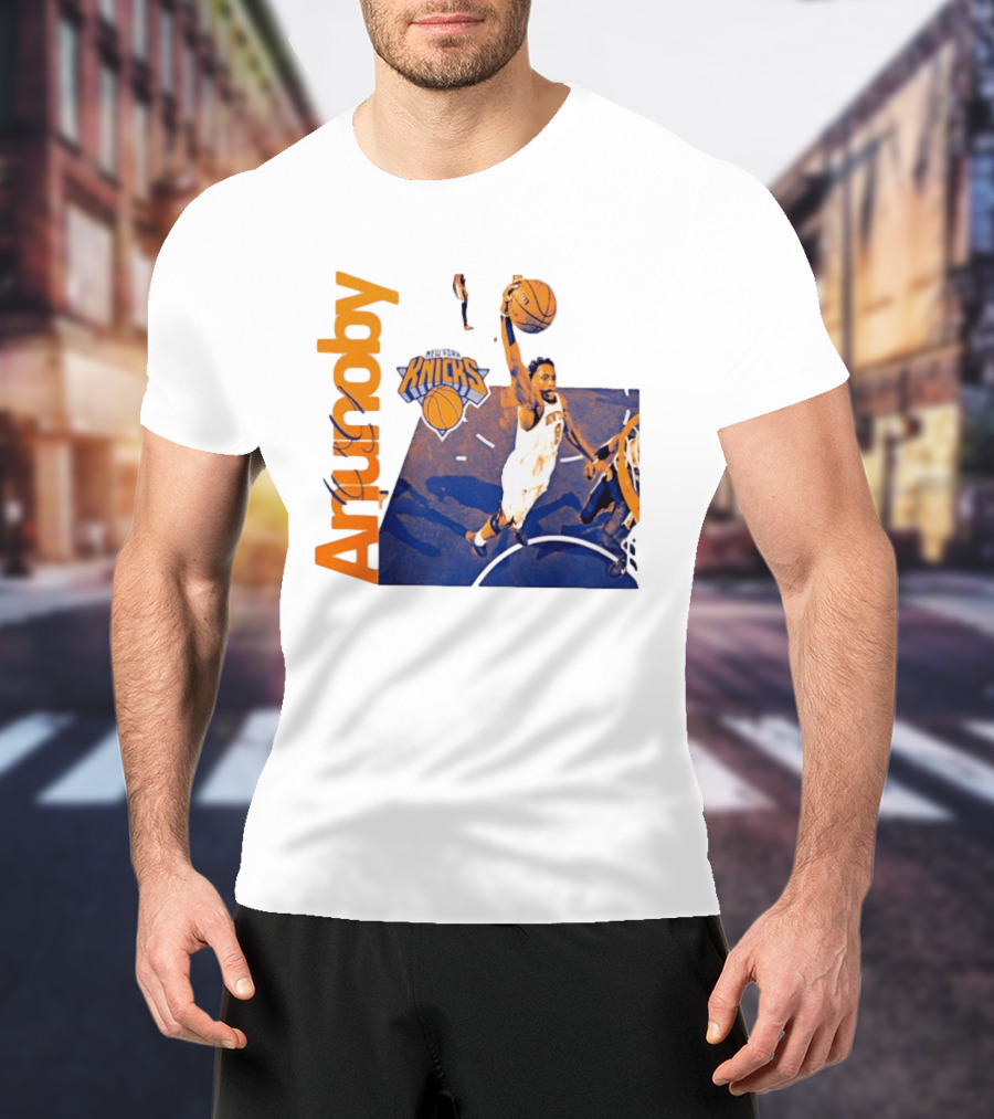New York Knicks OG Anunoby Player Hype Dunking Action Scene T-Shirt
