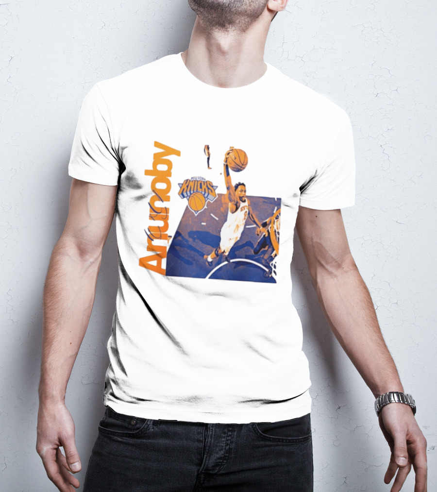 New York Knicks OG Anunoby Player Hype Dunking Action Scene T-Shirt