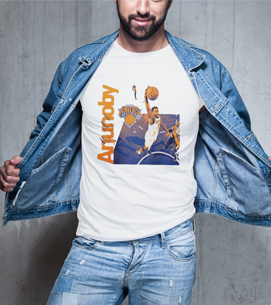 New York Knicks OG Anunoby Player Hype Dunking Action Scene T-Shirt