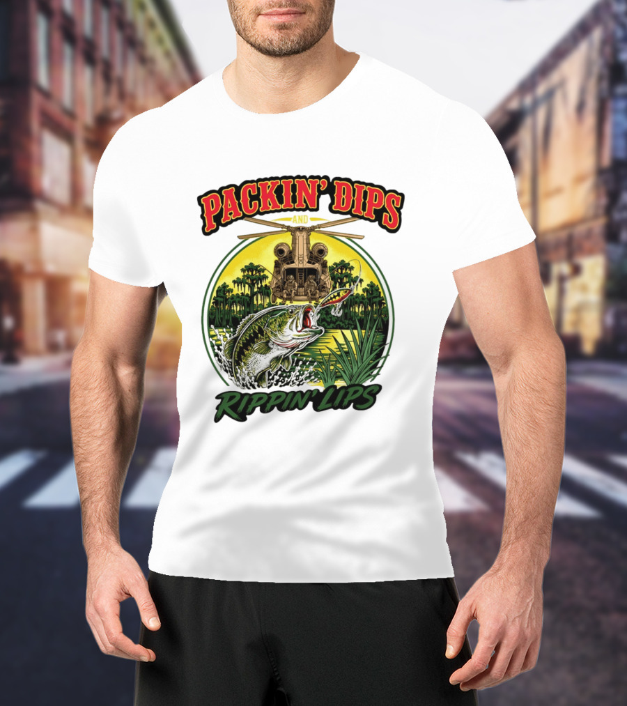Packin' Dips And Rippin' Lips Fishing Helicopter Adventure T-Shirt