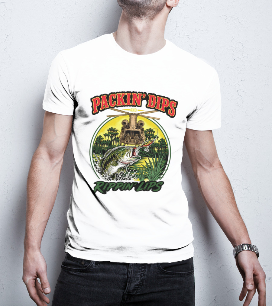 Packin' Dips And Rippin' Lips Fishing Helicopter Adventure T-Shirt