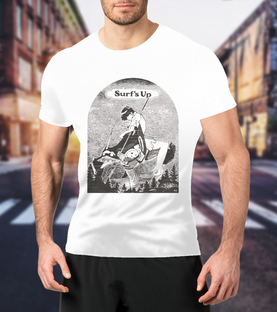 Surf's Up Anime Style Riding Adventure Black And White T-Shirt