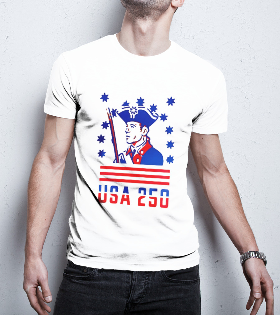 USA 250 Minuteman Stars Stripes Patriotic America 250th Anniversary T-Shirt