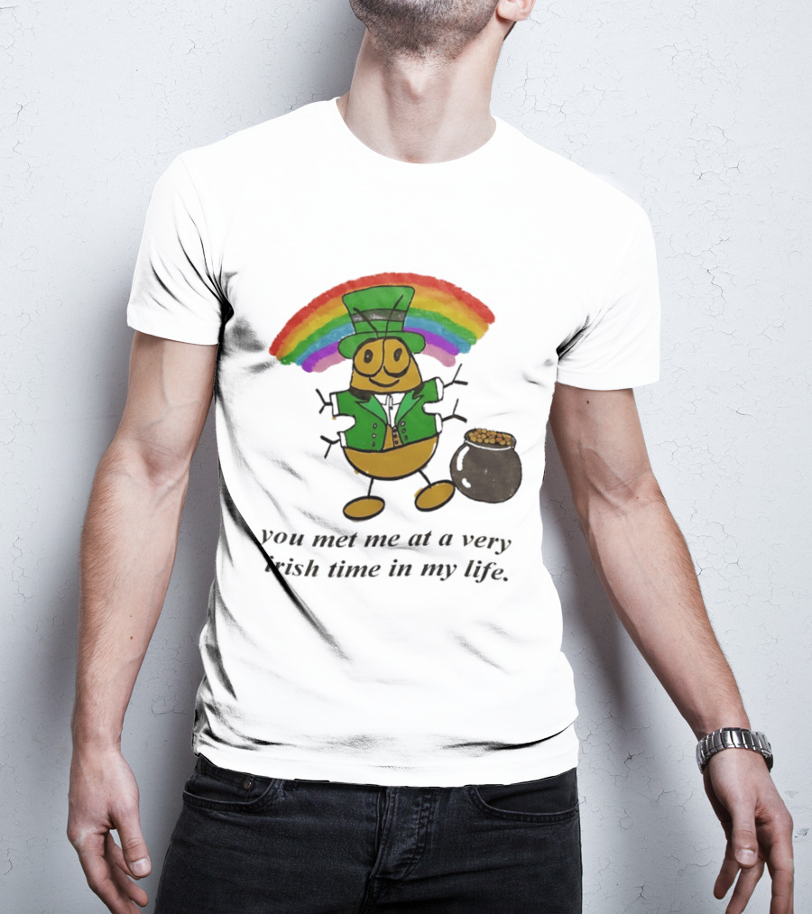 You Met Me At A Very Irish Time In My Life Rainbow Leprechaun Pot Of Gold T-Shirt