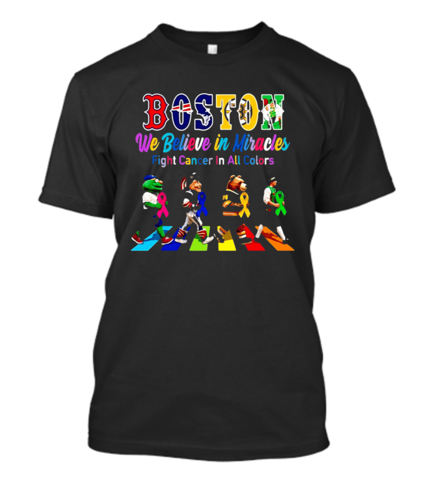 Boston We Believe In Miracles Fight Cancer In All Colors Abbey Road T-Shirt