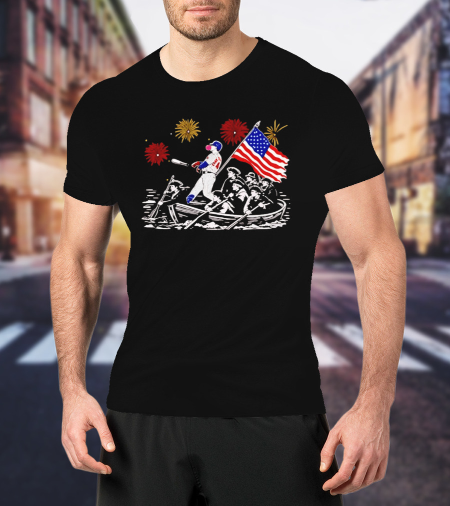 PCA Cubs Crossing The Delaware Patriotic Baseball Fireworks Celebration T-Shirt