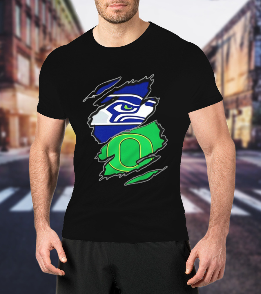 Seattle Seahawks Oregon Ducks Two Teams One Heart Scratch T-Shirt
