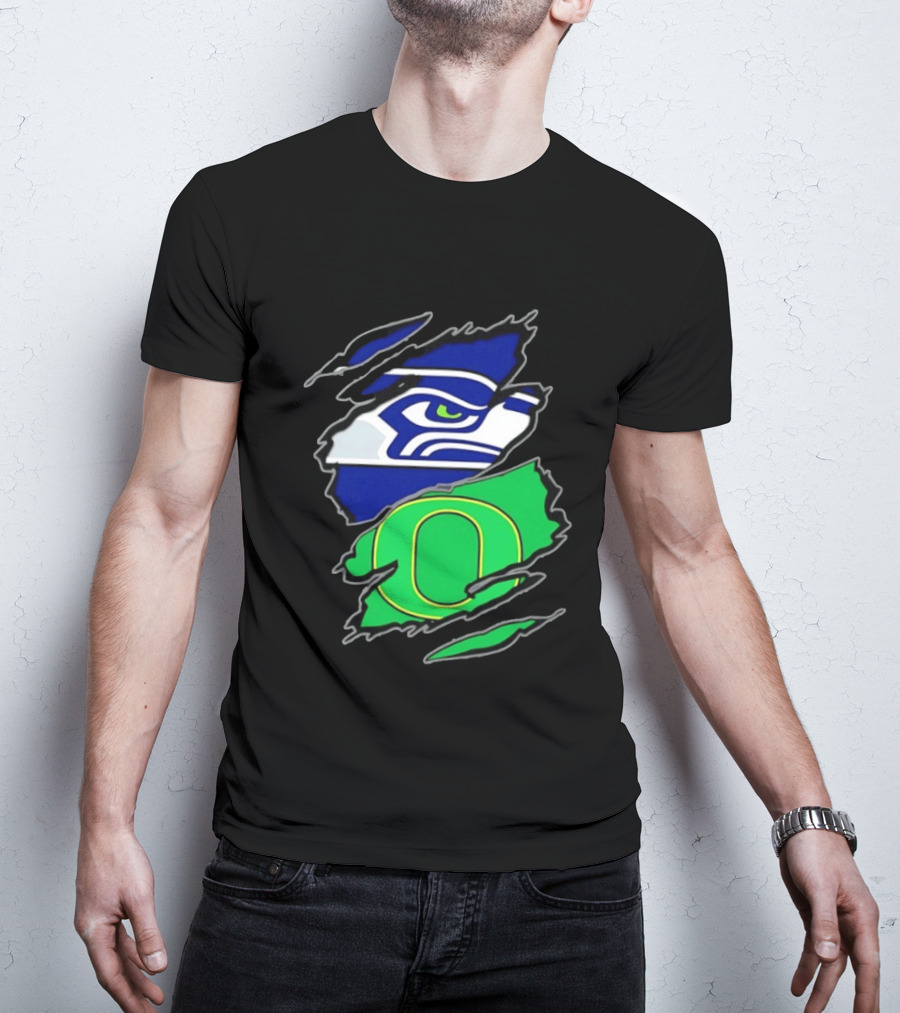 Seattle Seahawks Oregon Ducks Two Teams One Heart Scratch T-Shirt
