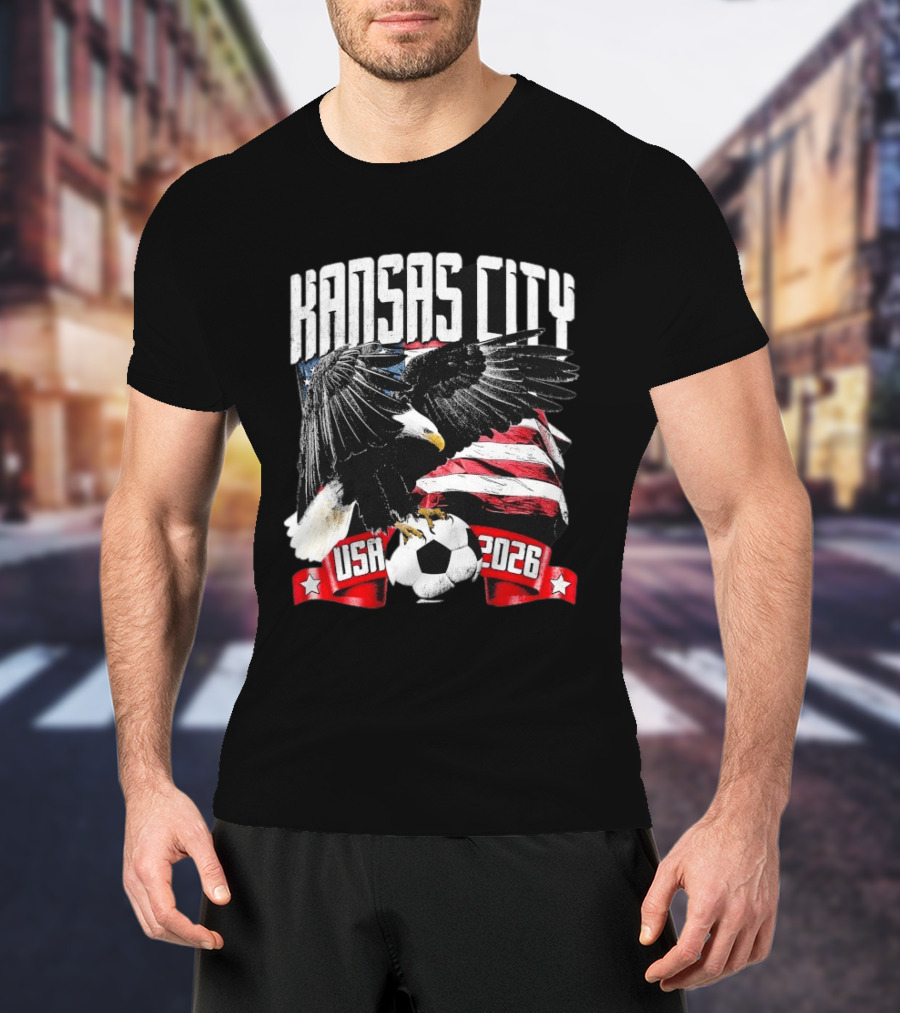 Kansas City USA 2026 Bald Eagle American Flag Soccer Ball T-Shirt